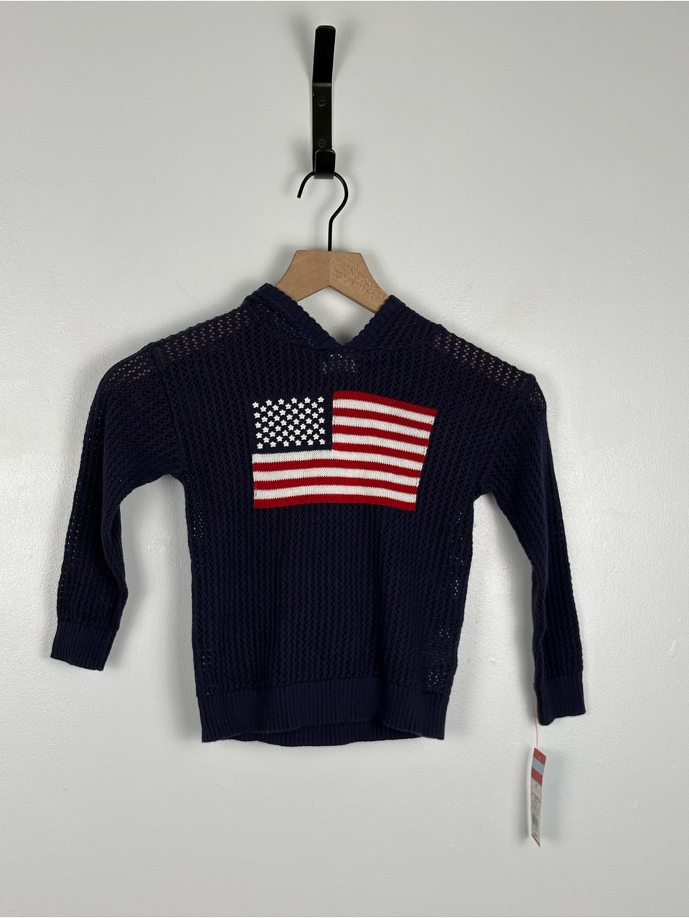 Cat & Jack Toddler Unisex Navy Hooded Knit Pullover American Flag R.L. Dupe